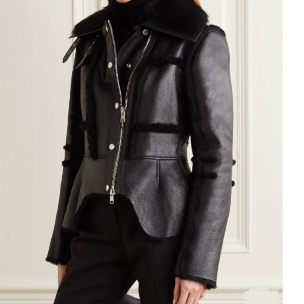 New ALEXANDER MCQUEEN Shearling Biker Jacket, S/M  size 42